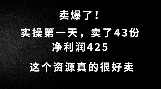 这个资源，需求很大，实操第一天卖了43份，净利润425【揭秘】-桀创项目掘金社