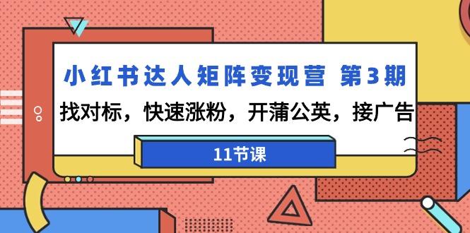小红书达人矩阵变现营 第3期，找对标，快速涨粉，开蒲公英，接广告-11节课-桀创项目掘金社