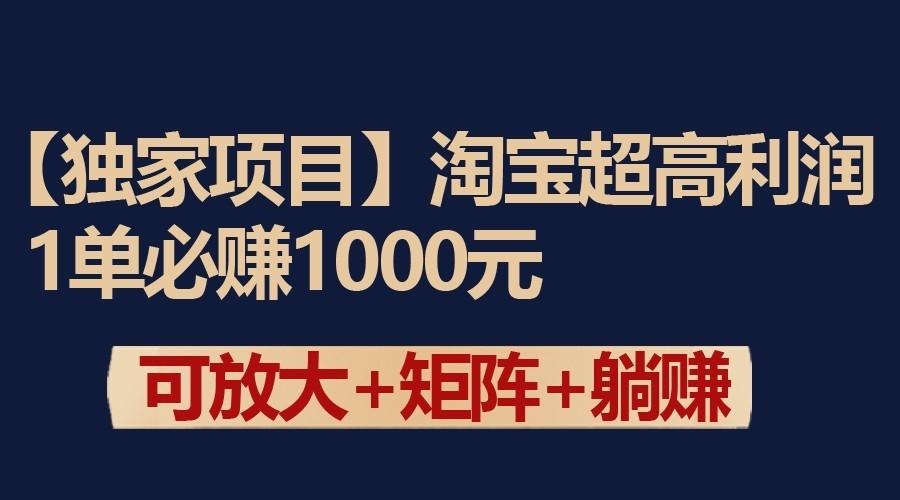 独家淘宝超高利润项目：1单必赚1000元，可放大可矩阵操作-桀创项目掘金社