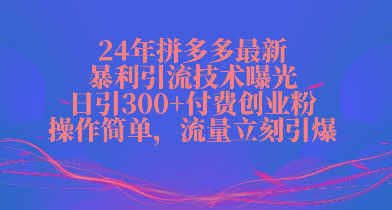 24年拼多多最新暴利引流技术曝光，日引300+付费创业粉，操作简单，流量…-桀创项目掘金社
