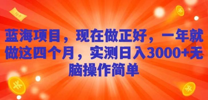 蓝海项目，现在做正好，一年就做这4个月，实测日入3000+，无脑简单操作！-桀创项目掘金社