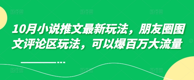 10月小说推文最新玩法，朋友圈图文评论区玩法，可以爆百万大流量 -桀创项目掘金社
