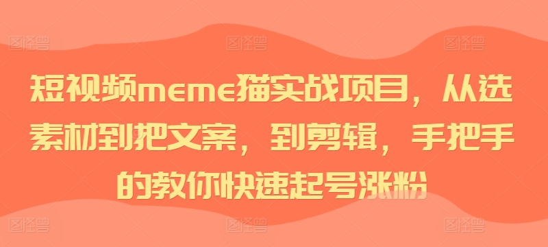 短视频meme猫实战项目，从选素材到把文案，到剪辑，手把手的教你快速起号涨粉-桀创项目掘金社