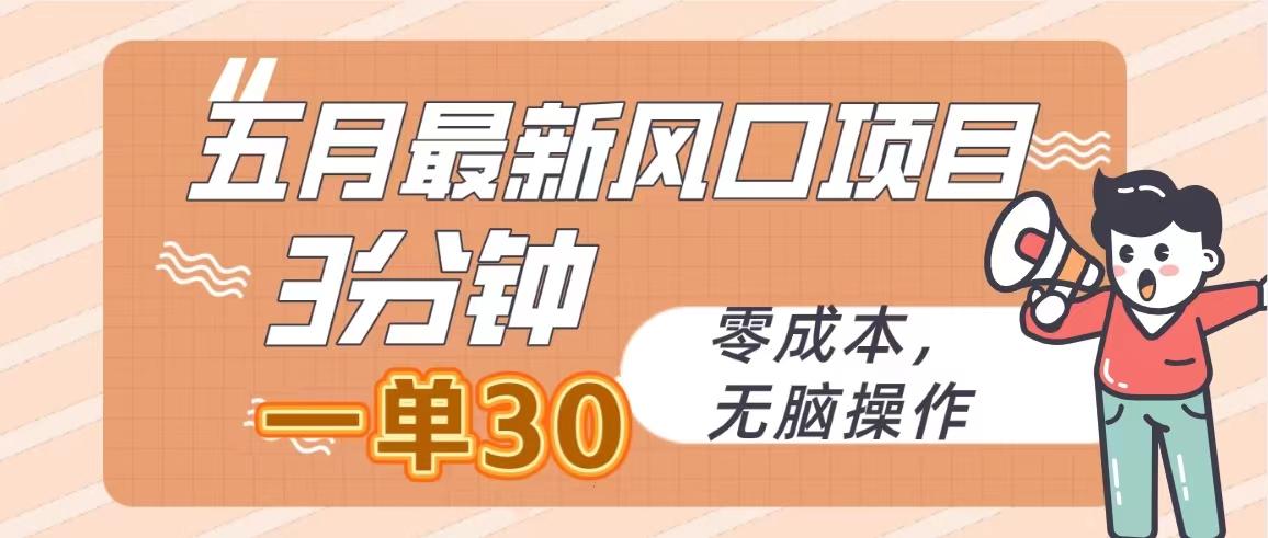 五月最新风口项目，3分钟一单30，零成本，无脑操作-桀创项目掘金社