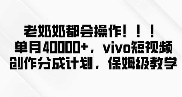 老奶奶都会操作，新平台无脑操作，单月40000+，vivo短视频创作分成计划【揭秘】-桀创项目掘金社