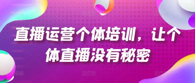 直播运营个体培训，让个体直播没有秘密，起号、货源、单品打爆、投流等玩法-桀创项目掘金社