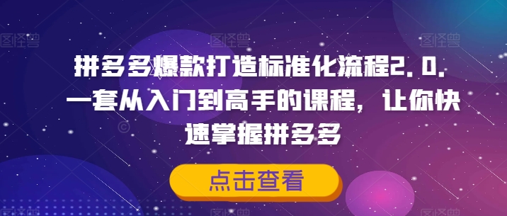 拼多多爆款打造标准化流程2.0，一套从入门到高手的课程，让你快速掌握拼多多-桀创项目掘金社