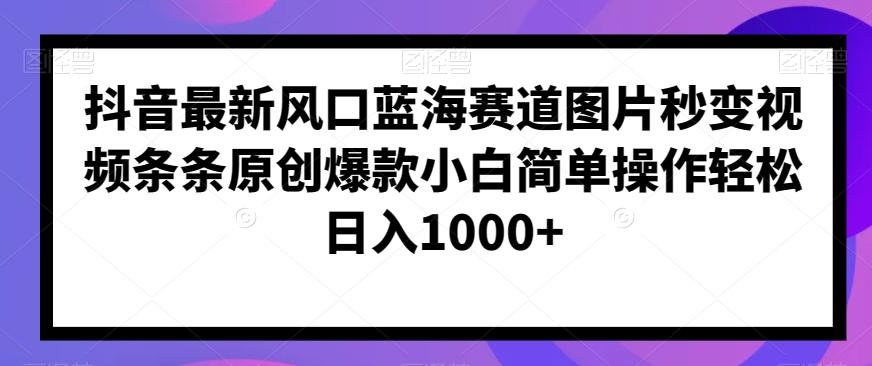 抖音最新风口蓝海赛道图片秒变视频条条原创爆款小白简单操作轻松日入1000+-桀创项目掘金社