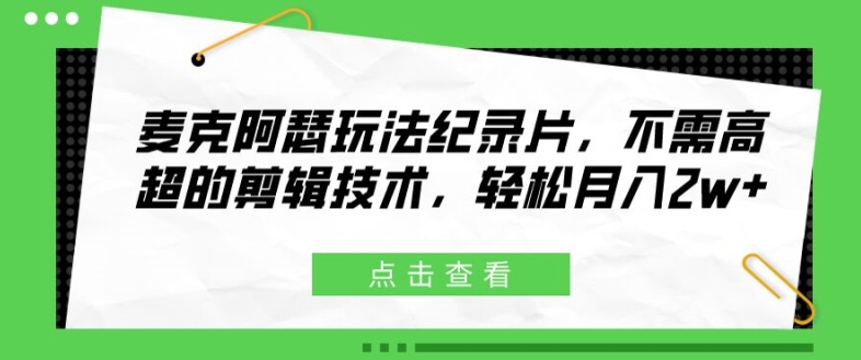 麦克阿瑟玩法纪录片，不需高超的剪辑技术，轻松月入2w+【揭秘】-桀创项目掘金社