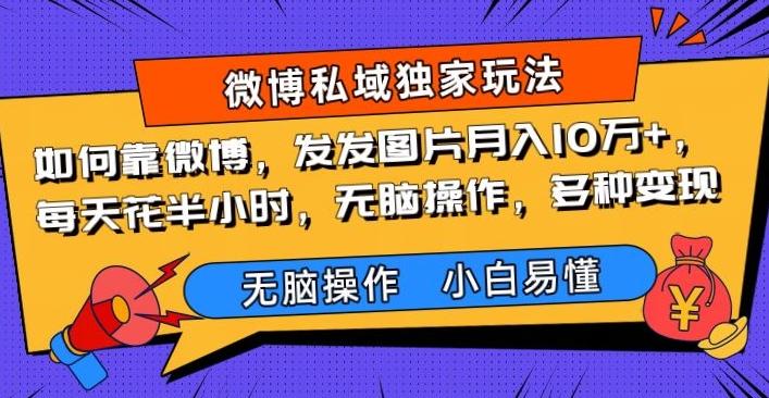如何靠微博，发发图片月入10万+，‌每天花半小时，无脑操作，多种变现-桀创项目掘金社