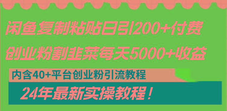 闲鱼复制粘贴日引200+付费创业粉，割韭菜日稳定5000+收益，24年最新教程！-桀创项目掘金社