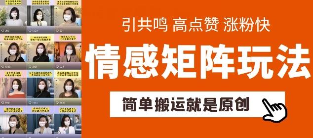 简单搬运，情感矩阵玩法，涨粉速度快，可带货，可起号【揭秘】-桀创项目掘金社