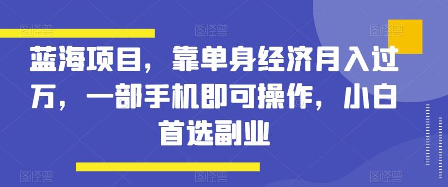 蓝海项目，靠单身经济月入过万，一部手机即可操作，小白首选副业【揭秘】-桀创项目掘金社