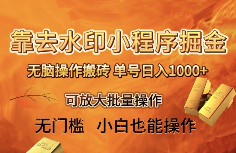靠去水印小程序无脑操作搬砖，单号日入1000+保姆级教程可放大批量操作【揭秘】-桀创项目掘金社
