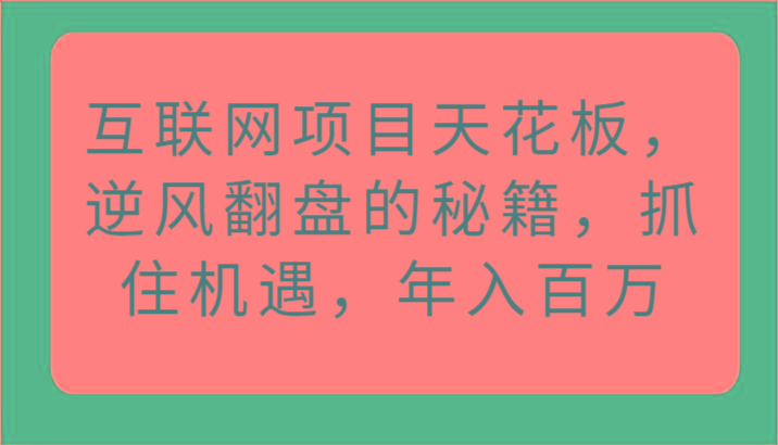 互联网项目天花板，逆风翻盘的秘籍，抓住机遇，年入百万-桀创项目掘金社