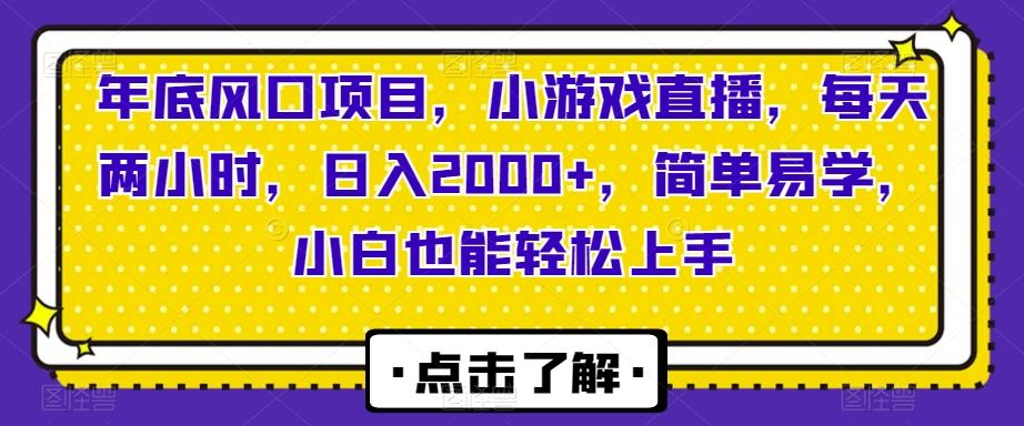 年底风口项目，小游戏直播，每天两小时，日入2000+，简单易学，小白也能轻松上手-桀创项目掘金社