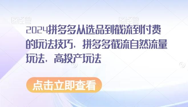 2024拼多多从选品到截流到付费的玩法技巧，拼多多截流自然流量玩法，高投产玩法-桀创项目掘金社