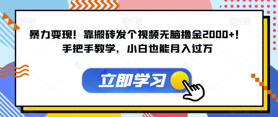 暴力变现！靠搬砖发个视频无脑撸金2000+！手把手教学，小白也能月入过万【揭秘】-桀创项目掘金社