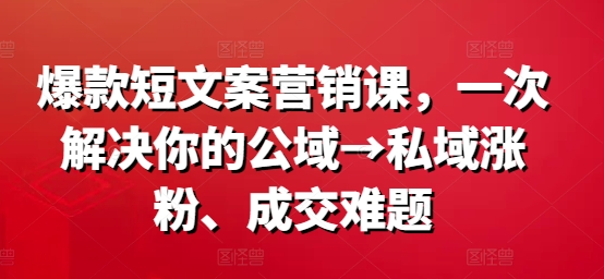 爆款短文案营销课，一次解决你的公域→私域涨粉、成交难题-桀创项目掘金社