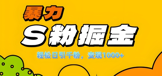 单人单机日引千粉，变现1k+，S粉流量掘金计划攻略【揭秘】-桀创项目掘金社