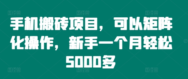 手机搬砖项目，可以矩阵化操作，新手一个月轻松5000多-桀创项目掘金社