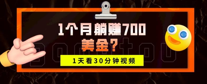1天看30分钟视频，1个月躺赚700美金？-桀创项目掘金社