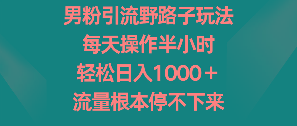 男粉引流野路子玩法，每天操作半小时轻松日入1000＋，流量根本停不下来-桀创项目掘金社