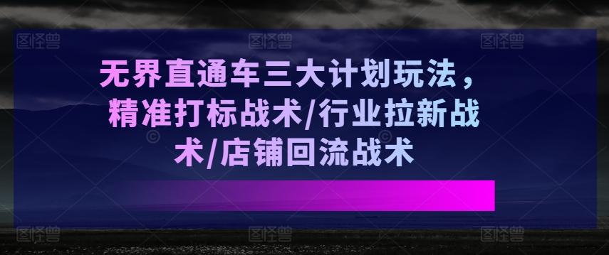 无界直通车三大计划玩法，精准打标战术/行业拉新战术/店铺回流战术-桀创项目掘金社