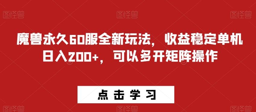 魔兽永久60服全新玩法，收益稳定单机日入200+，可以多开矩阵操作-桀创项目掘金社