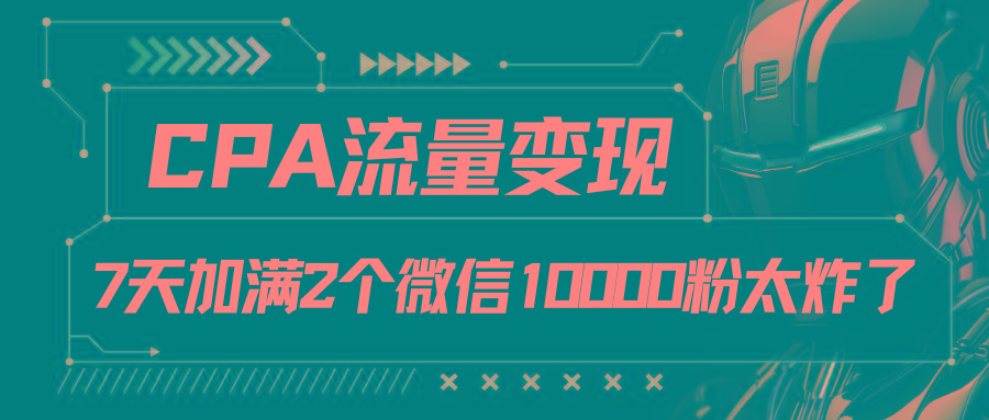 CPA流量变现，7天加满两个微信10000粉-桀创项目掘金社