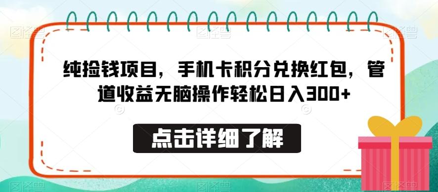 纯捡钱项目，手机卡积分兑换红包，管道收益无脑操作轻松日入300+-桀创项目掘金社