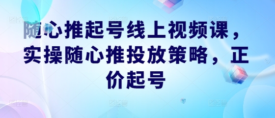 随心推起号线上视频课，实操随心推投放策略，正价起号-桀创项目掘金社