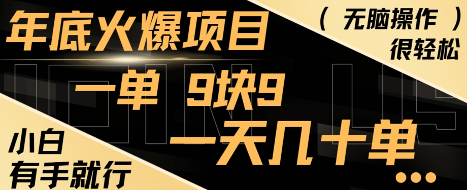 年底火爆项目，一单9.9，一天几十单，只需一部手机，傻瓜式操作，小白有手就行-桀创项目掘金社