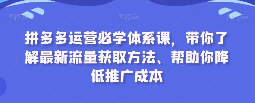 拼多多运营必学体系课，带你了解最新流量获取方法、帮助你降低推广成本-桀创项目掘金社