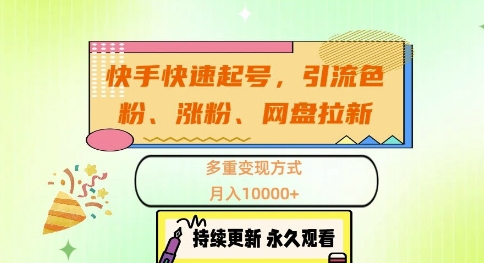 快手快速起号，引流s粉、涨粉、网盘拉新多重变现方式，月入1w【揭秘】-桀创项目掘金社
