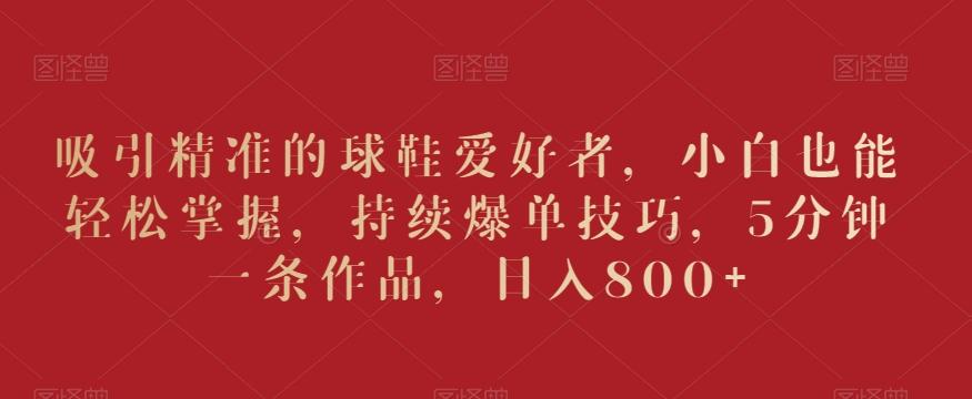 吸引精准的球鞋爱好者，小白也能轻松掌握，持续爆单技巧，5分钟一条作品，日入800+【揭秘】-桀创项目掘金社