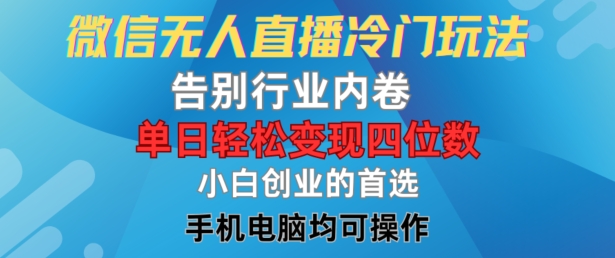 微信无人直播冷门玩法，告别行业内卷，单日轻松变现四位数，小白的创业首选【揭秘】-桀创项目掘金社
