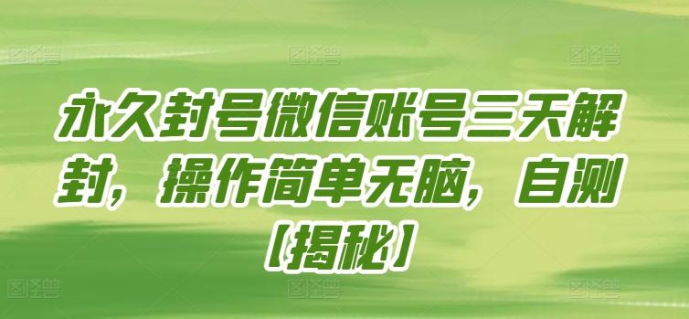 永久封号微信账号三天解封，操作简单无脑，自测【揭秘】-桀创项目掘金社