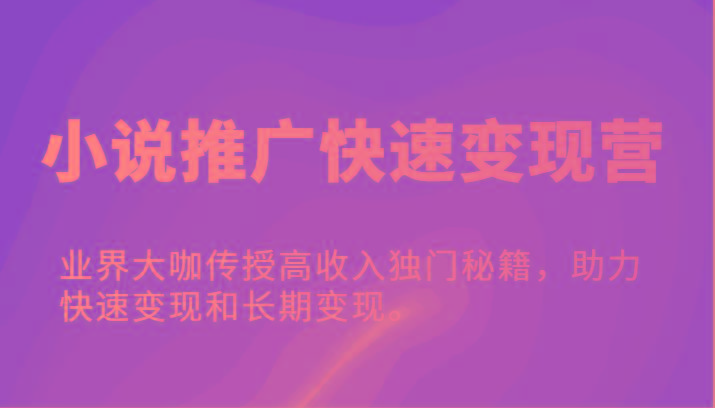 小说推广快速变现营-业界大咖传授高收入独门秘籍，助力快速变现和长期变现。-桀创项目掘金社