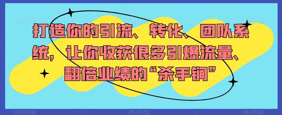 打造你的引流、转化、团队系统，让你收获很多引爆流量、翻倍业绩的“杀手锏”-桀创项目掘金社