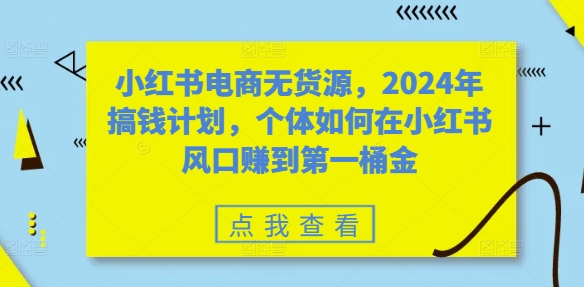 小红书电商无货源，2024年搞钱计划，个体如何在小红书风口赚到第一桶金-桀创项目掘金社