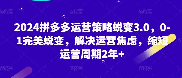 2024拼多多运营策略蜕变3.0，0-1完美蜕变，解决运营焦虑，缩短运营周期2年+-桀创项目掘金社