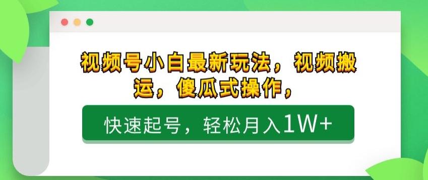 视频号小白最新玩法，视频搬运，傻瓜式操作，快速起号，轻松月入1W+-桀创项目掘金社