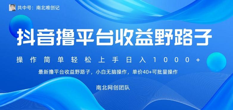 最新撸抖音平台收益野路子，操作简单，单价高，小白可无脑操作可日入1000+-桀创项目掘金社
