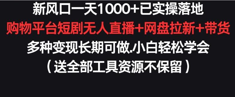 新风口一天1000+已实操落地购物平台短剧无人直播+网盘拉新+带货多种变现长期可做【揭秘】-桀创项目掘金社