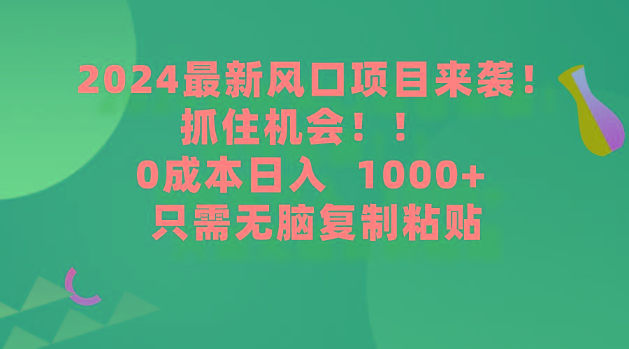 (9899期)2024最新风口项目来袭，抓住机会，0成本一部手机日入1000+，只需无脑复…-桀创项目掘金社