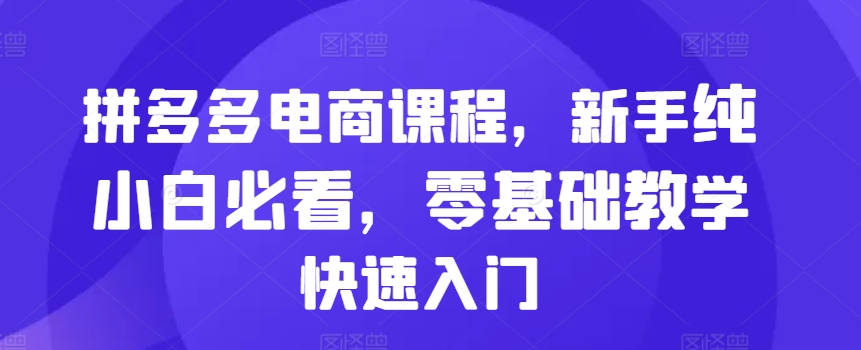 拼多多电商课程，新手纯小白必看，零基础教学快速入门-桀创项目掘金社