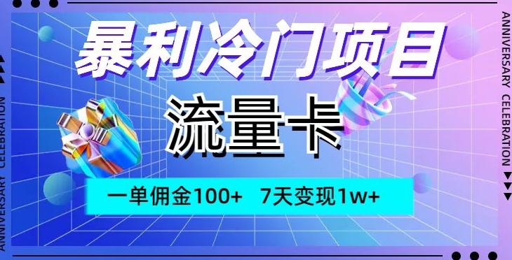 暴利冷门项目，流量卡，一单佣金100+，7天变现1w+-桀创项目掘金社
