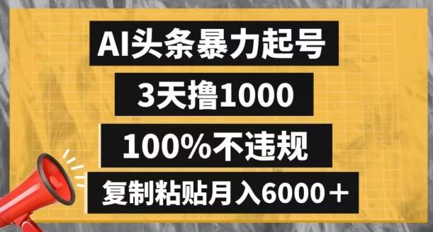 AI头条暴力起号，3天撸1000,100%不违规，复制粘贴月入6000＋【揭秘】-桀创项目掘金社