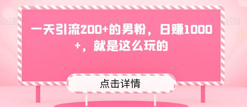 一天引流200+的男粉，日赚1000+，就是这么玩的-桀创项目掘金社